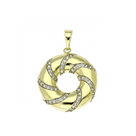 14K ZAWIESZKA POZŁACANA 28/20 MM ZŁOTY KRĄG Z BRYLANTAMI XUPING 91542