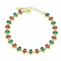 14K BRANSOLETKA POZŁACANA 17+3 CM 9 MM RUBINOWO-SZMARAGDOWA XUPING 91580