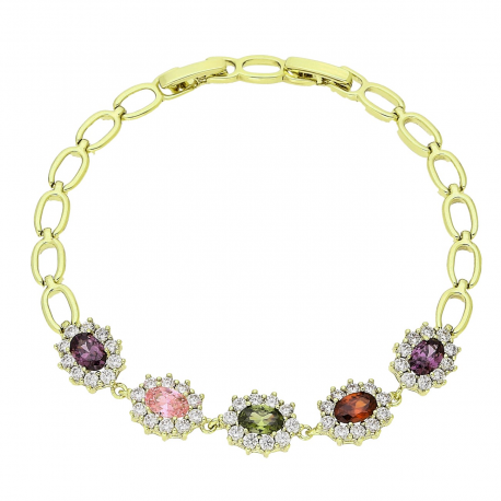 14K BRANSOLETKA POZŁACANA 18,5-17 CM 9 MM KOLOROWE MARKIZY XUPING 91581