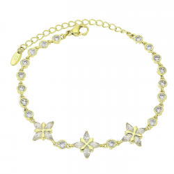 14K BRANSOLETKA POZŁACANA 17+5 CM 12 MM BRYLANTOWE LILIE XUPING 91621