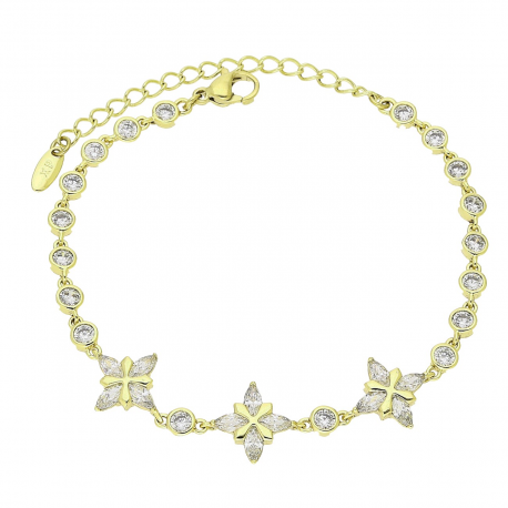 14K BRANSOLETKA POZŁACANA 17+5 CM 12 MM BRYLANTOWE LILIE XUPING 91621
