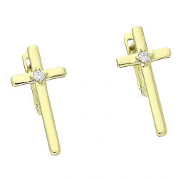 14K KOLCZYKI POZŁACANE 24/12 MM KRZYŻYK Z BRYLANTEM XUPING 91630
