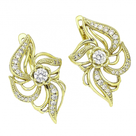 14K KOLCZYKI POZŁACANE 28/17 MM BRYLANTOWA ELEGANCJA XUPING 91636