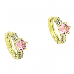 14K KOLCZYKI POZŁACANE 13/6 MM KÓŁKA Z RÓŻOWYM BRYLANTEM XUPING 91678