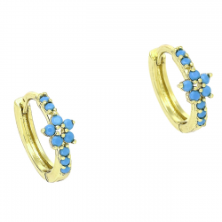 14K KOLCZYKI POZŁACANE 12/5 MM KÓŁECZKA TURKUSOWA MARGERYTKA XUPING 91680