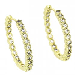 14K KOLCZYKI POZŁACANE 24/3 MM KOŁA Z BRYLANTAMI XUPING 91687