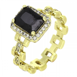 14K PIERŚCIONEK POZŁACANY 10 MM CZARNA MARKIZA XUPING 91732