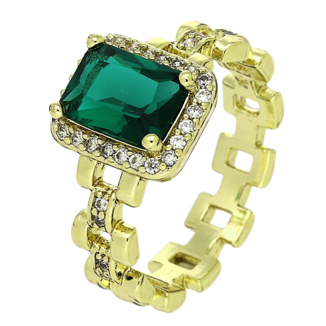 14K PIERŚCIONEK POZŁACANY 10 MM SZMARAGDOWA MARKIZA XUPING 91735