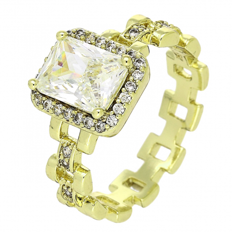 14K PIERŚCIONEK POZŁACANY 10 MM BRYLANTOWA MARKIZA XUPING 91737