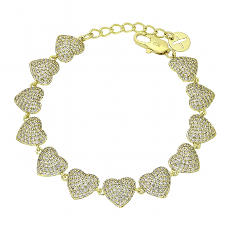 14k BRANSOLETKA POZŁACANA 17,5+3 CM 10 MM BRYLANTOWE SERCA XUPING 92199