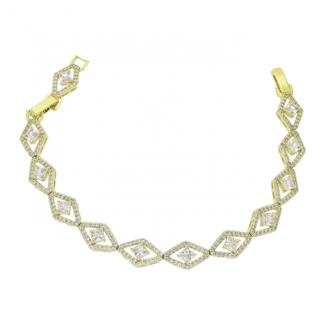 14k BRANSOLETKA POZŁACANA 20-17 CM 9 MM BRYLANTOWE ROMBY XUPING 92206