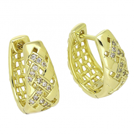 14K KOLCZYKI POZŁACANE 18/8 MM TRADYCYJNE AŻUR Z BRYLANTAMI XUPING 92278