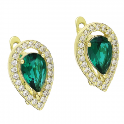 14K KOLCZYKI POZŁACANE 16,5/11 MM SZMARAGD ŁEZKA XUPING 92291