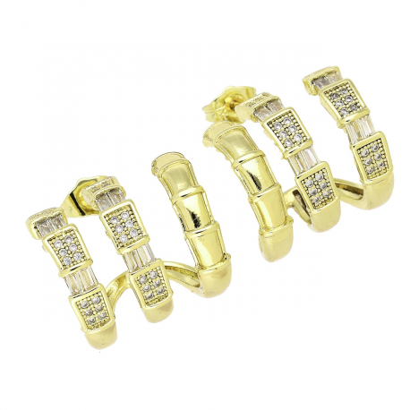 14K KOLCZYKI POZŁACANE 18/19 MM TRZYRZĘDOWA ELEGANCJA XUPING 92315