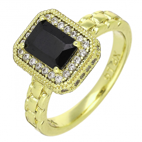 14K PIERŚCIONEK POZŁACANY 11 MM MARKIZA CZARNY BRYLANT XUPING 92322