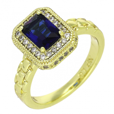 14K PIERŚCIONEK POZŁACANY 11 MM SZAFIROWA MARKIZA XUPING 92323