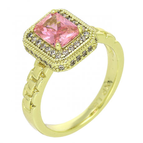 14K PIERŚCIONEK POZŁACANY 11 MM MARKIZA RÓŻOWY BRYLANT XUPING 92326