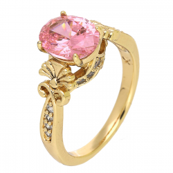 PIERŚCIONEK POZŁACANY 9 MM ELEGANCJA RÓŻOWEGO BRYLANTU XUPING 92549