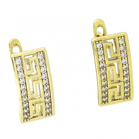 14K KOLCZYKI POZŁACANE 16/8 MM GRECKIE Z BRYLANTAMI XUPING 92726