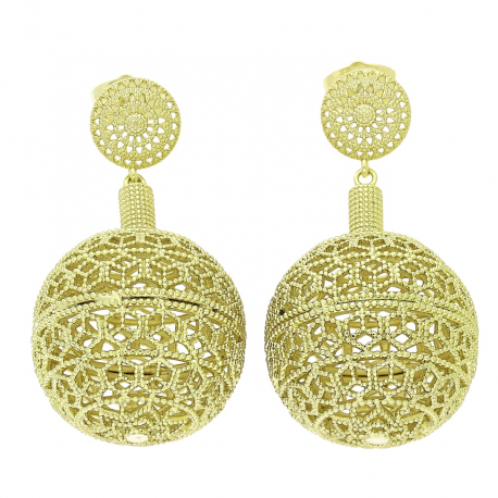 14K KOLCZYKI POZŁACANE 41/23 MM AŻUROWE KULE XUPING 92730