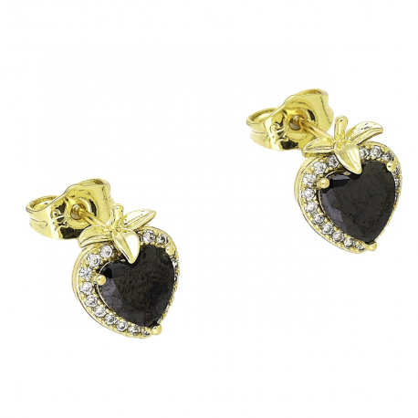 14K KOLCZYKI POZŁACANE 11/9 MM CZARNY BRYLANT SERCE XUPING 92738