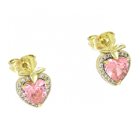 14K KOLCZYKI POZŁACANE 11/9 MM RÓŻOWY BRYLANT SERCE XUPING 92743