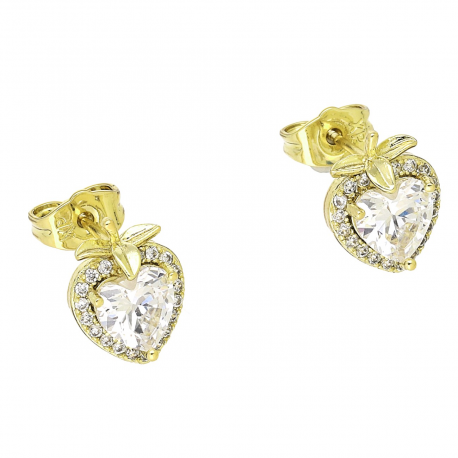 14K KOLCZYKI POZŁACANE 11/9 MM BRYLANT SERCE XUPING 92744