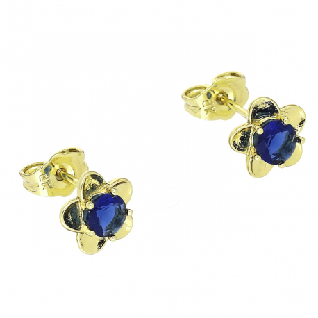 14K KOLCZYKI POZŁACANE 8 MM KWIATUSZEK Z SZFIREM XUPING 92746