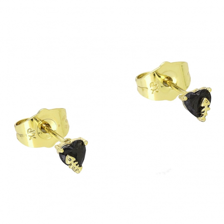 14K KOLCZYKI POZŁACANE 5/4,5 MM CZARNY BRYLANT SERCE XUPING 92751
