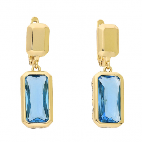 KOLCZYKI POZŁACANE 34/10 MM BŁĘKITNY TOPAZ BAGIETKA XUPING 93003