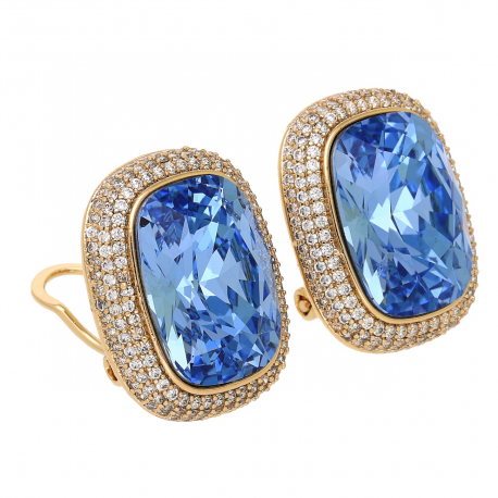 KOLCZYKI POZŁACANE 24/19 MM SAPPHIRE LIGHT CRYSTAL XUPING 93104