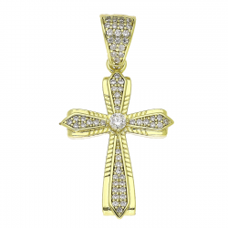 14K ZAWIESZKA POZŁACANA 38/20 MM BRYLANTOWY KRZYŻYK XUPING 93183