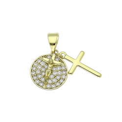 14K ZAWIESZKA POZŁACANA 28/20 MM MEDALIK Z KRZYŻYKIEM XUPING 93184