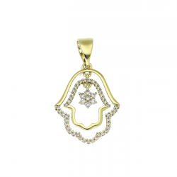 14K ZAWIESZKA POZŁACANA 30/18 MM BRYLANTOWA RĄCZKA FATIMY XUPING 93192