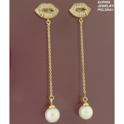 KOLCZYKI POZŁACANE 66/14MM BIAŁA PERŁA NA USTACH XUPING 12203