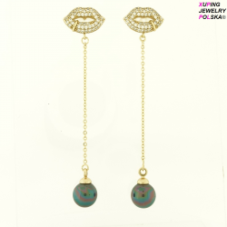 KOLCZYKI POZŁACANE 66/14MM CZARNA PERŁA NA USTACH XUPING 12202