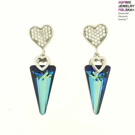 KOLCZYKI RODOWANE 32/9MM BERMUDA BLUE CRYSTAL SWAROVSKI XUPING 13437