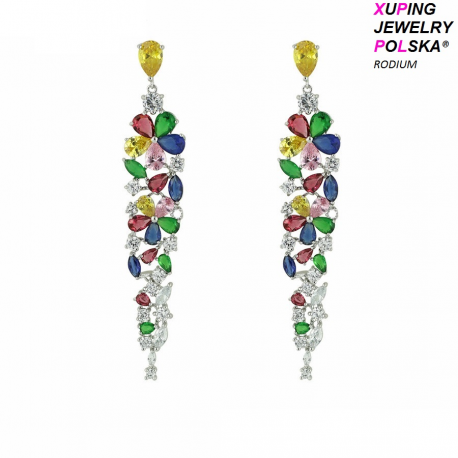 KOLCZYKI RODOWANE 83/15MM KOLOROWO BRYLANTOWE LUXURY XUPING JEWELRY 14010
