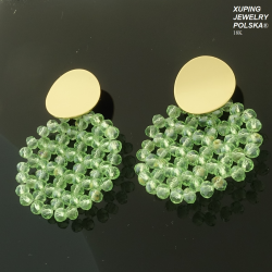 KOLCZYKI POZŁACANE 35/24MM ZIELONE JASNE KORALIKI XUPING 15763