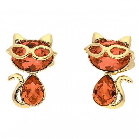 KOLCZYKI POZŁACANE 15/10MM KOTEK NA PLAŻY SWAROVSKI XUPING 20693