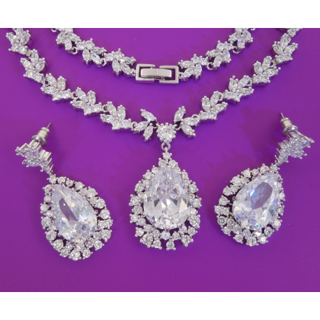 ELEGANCKI ŚLUBNY KOMPLET BIŻUTERII RODOWANEJ Z PIĘKNYMI CYRKONIAMI XUPING 1505