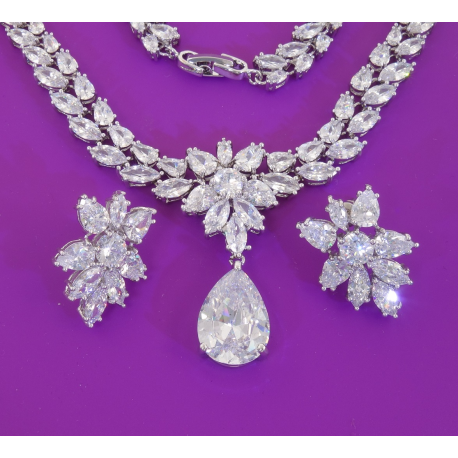 ELEGANCKI ŚLUBNY KOMPLET BIŻUTERII RODOWANEJ Z PIĘKNYMI CYRKONIAMI XUPING 1507