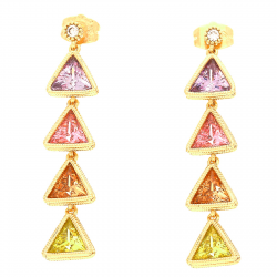 KOLCZYKI POZŁACANE 46/10MM KOLOROWE TRÓJKĄTY XUPING 29253