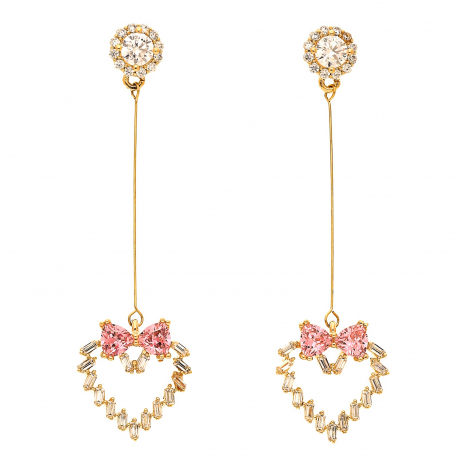 KOLCZYKI POZŁACANE 51/14MM SERCE Z KOKARDECZKĄ XUPING 29957