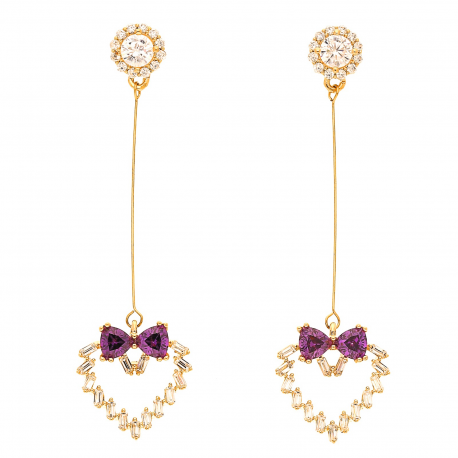 KOLCZYKI POZŁACANE 51/14MM SERCE Z KOKARDECZKĄ XUPING 29956