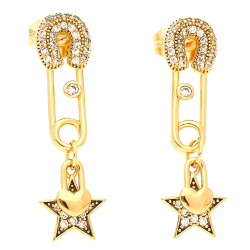 KOLCZYKI POZŁACANE 28/8,5MM AGRAFKA SERCE GWIAZDKA XUPING 30362