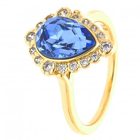 PIERŚCIONEK POZŁACANY 15MM LIGHT SAPPHIRE CRYSTAL XUPING 30825