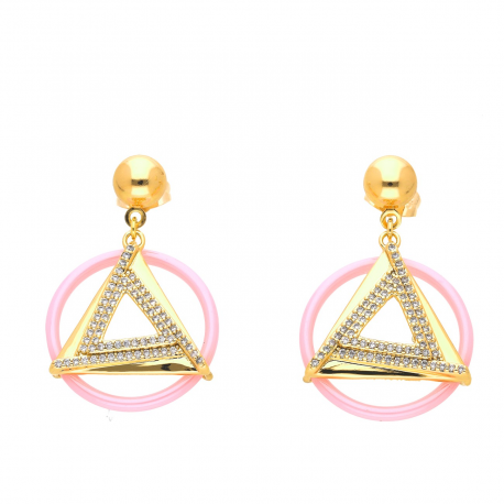 KOLCZYKI POZŁACANE 39/25MM CERAMIC PINK LUXURY XUPING 39717