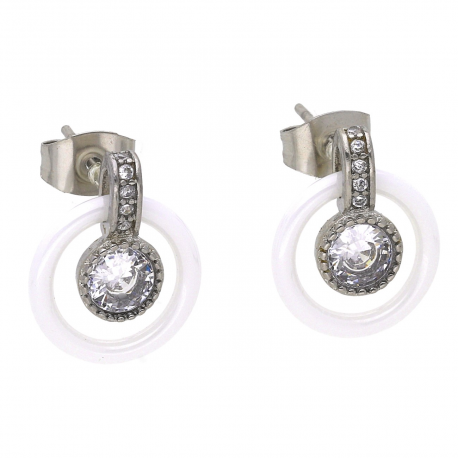 KOLCZYKI POZŁACANE 14/12 MM WHITE CERAMIC XUPING 40286