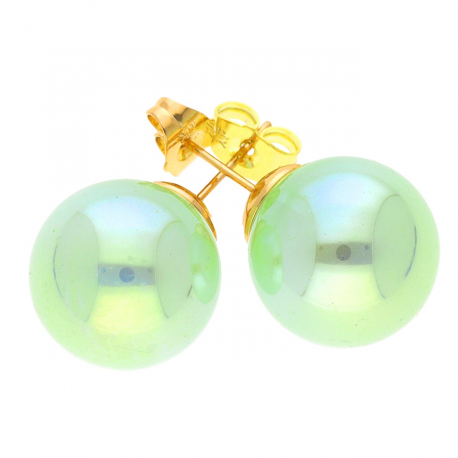 KOLCZYKI POZŁACANE 16 MM GREEN HOLOGRAM BALL XUPING 41038